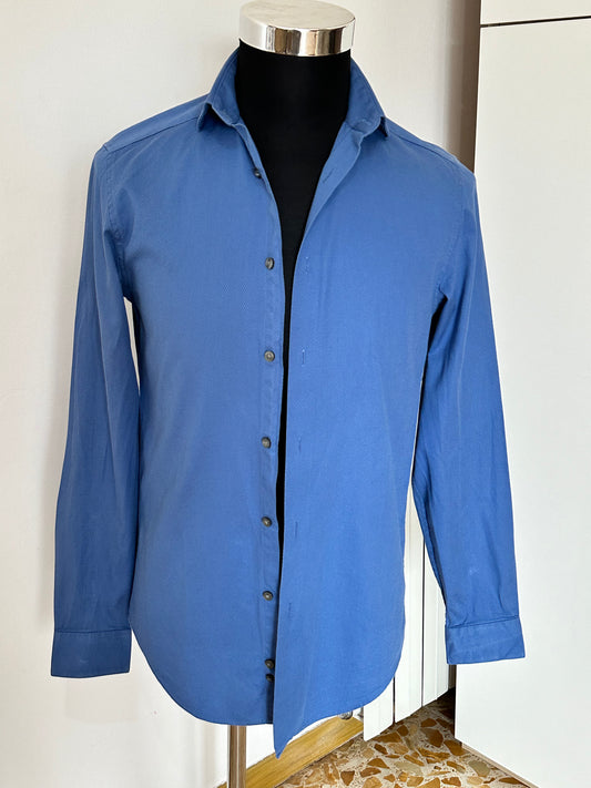 Calvin Klein Camicia Uomo Slim Fit Stretch Blu Manica Lunga