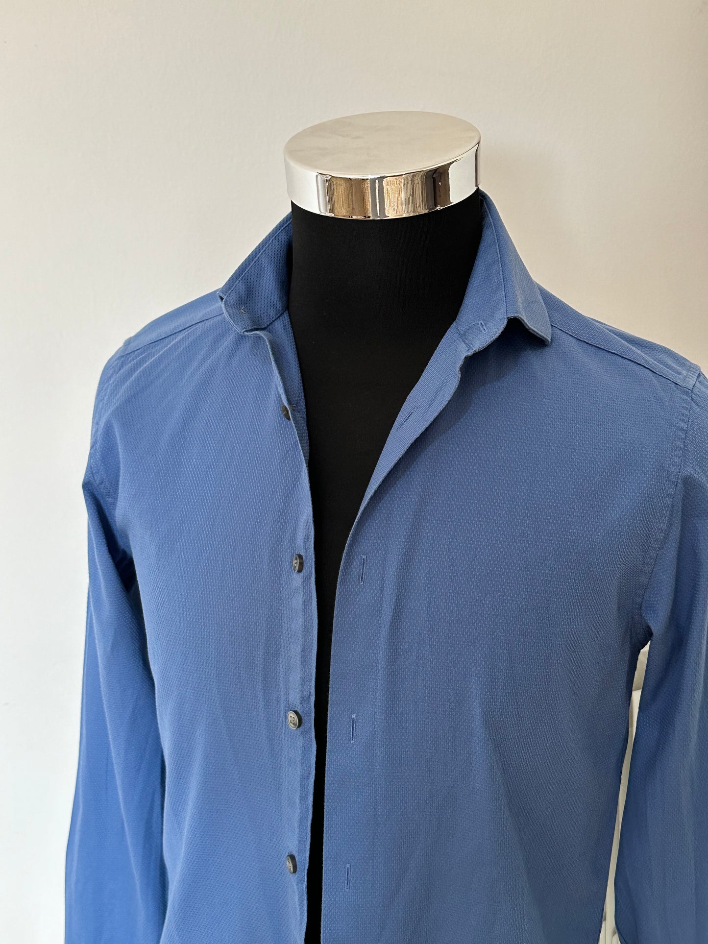 Calvin Klein Camicia Uomo Slim Fit Stretch Blu Manica Lunga