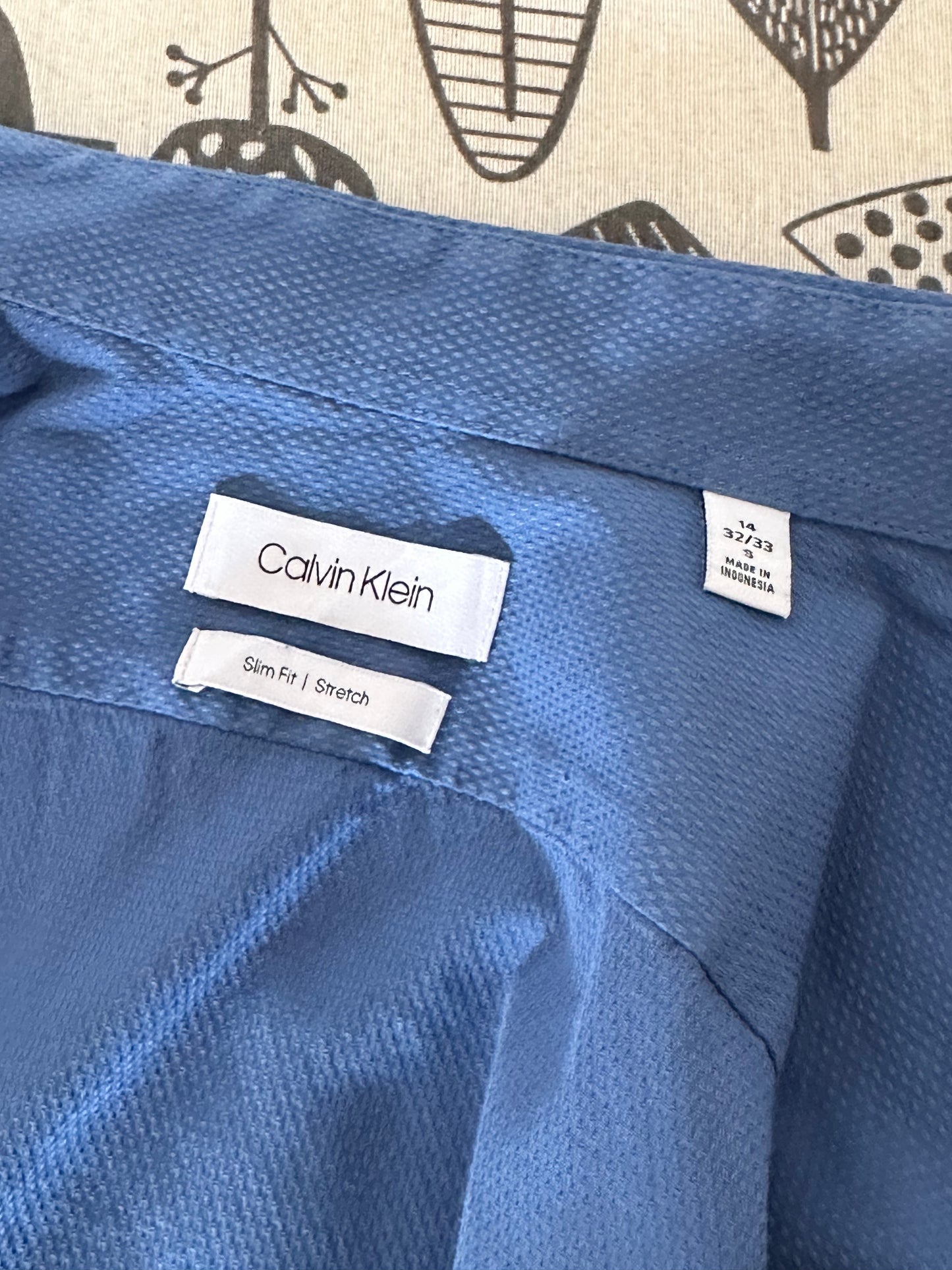 Calvin Klein Camicia Uomo Slim Fit Stretch Blu Manica Lunga