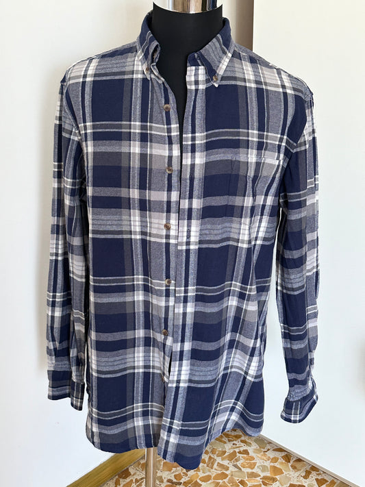 Camicia Uomo Chaps a Quadri Blu Grigia in Flanella 100% Cotone Taglia L