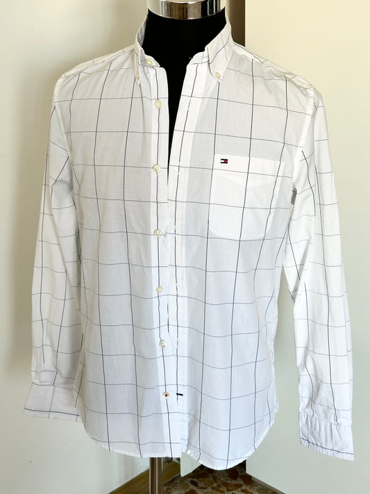 Tommy Hilfiger Camicia Uomo a Quadri Bianco Blu in Cotone – Taglia S